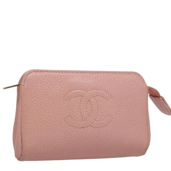 CHANEL Pouch Grained Calf Skin Pink Gold CC - Picture 1 of 15